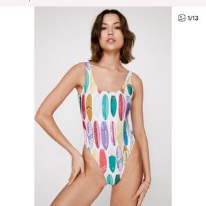 New NWT Nasty Gal Recycled Surfboard Scoop High Leg Swimsuit 10